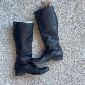 FRYE Melissa Button Back Black Leather Riding Boots